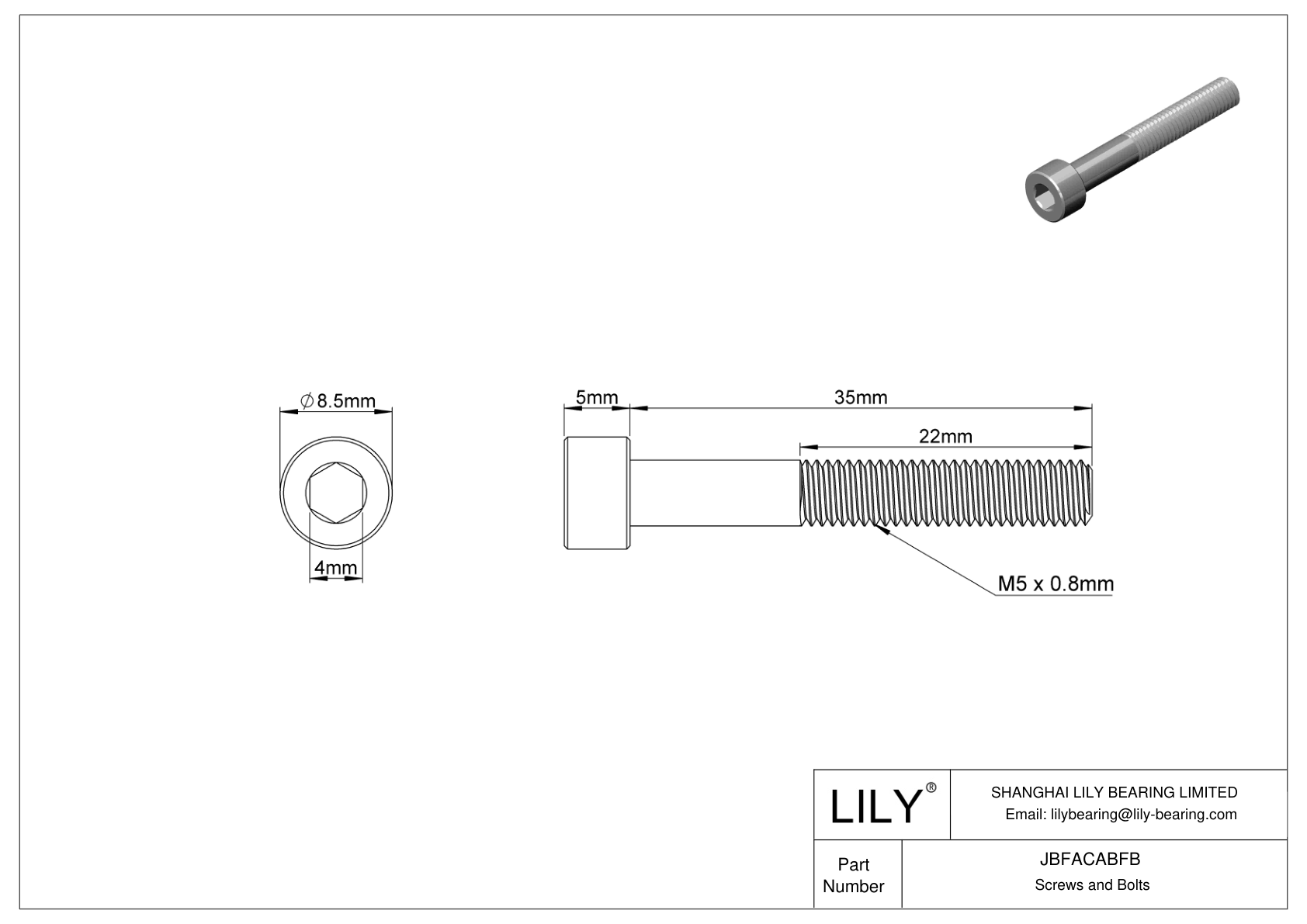 JBFACABFB Alloy Steel Socket Head Screws cad drawing