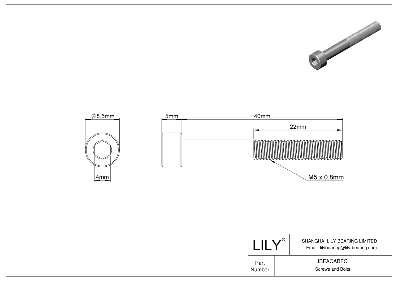 JBFACABFC 合金钢内六角螺钉 cad drawing