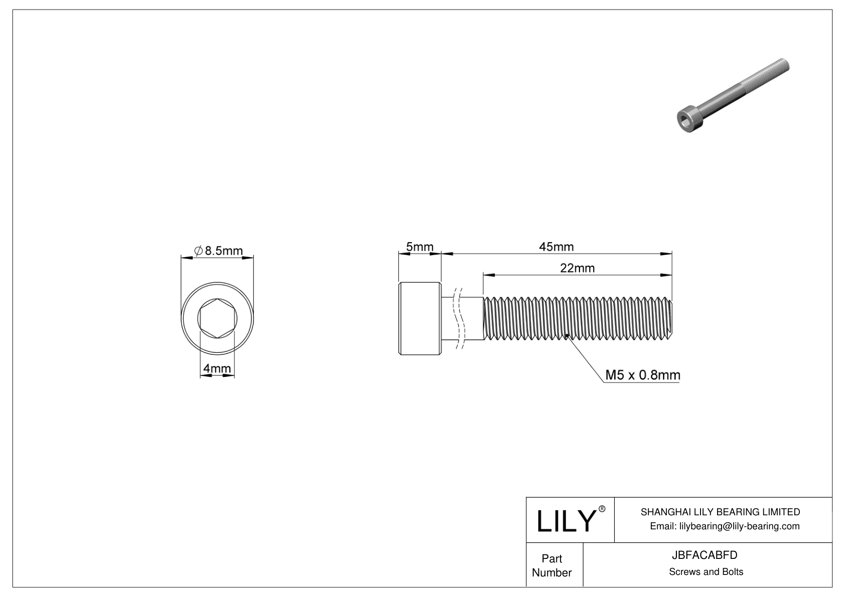 JBFACABFD Alloy Steel Socket Head Screws cad drawing