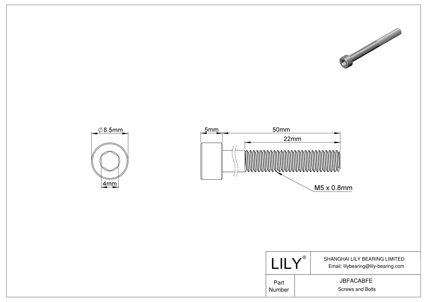 JBFACABFE Alloy Steel Socket Head Screws cad drawing