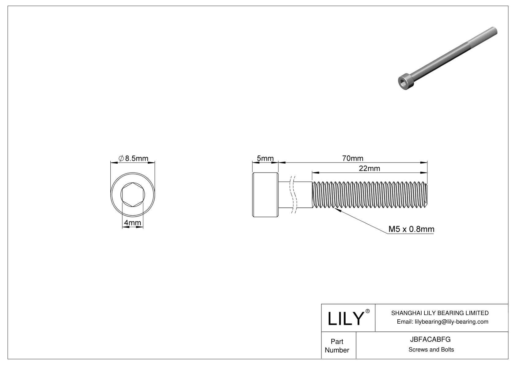 JBFACABFG Tornillos de cabeza cilíndrica de acero aleado cad drawing