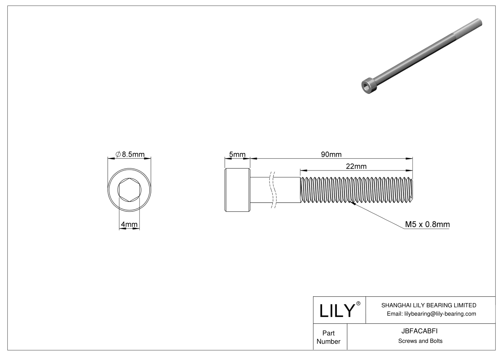 JBFACABFI Alloy Steel Socket Head Screws cad drawing