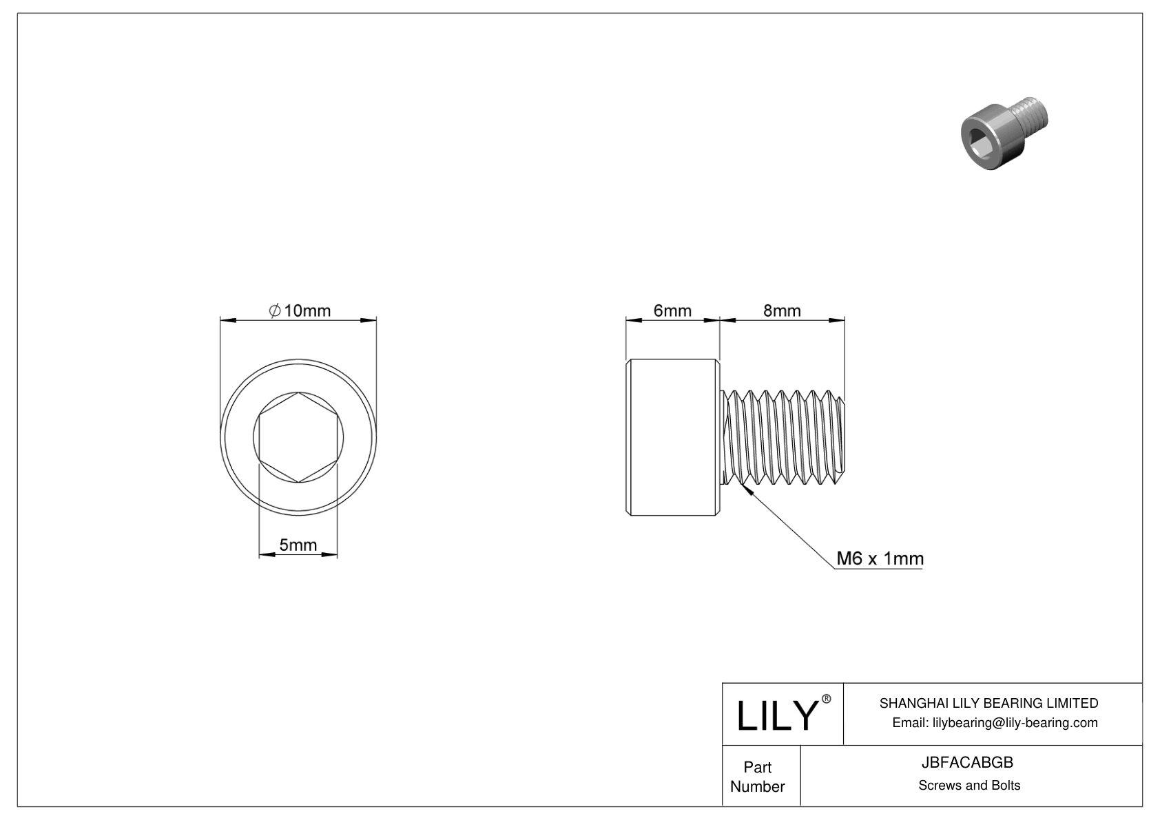 JBFACABGB Alloy Steel Socket Head Screws cad drawing