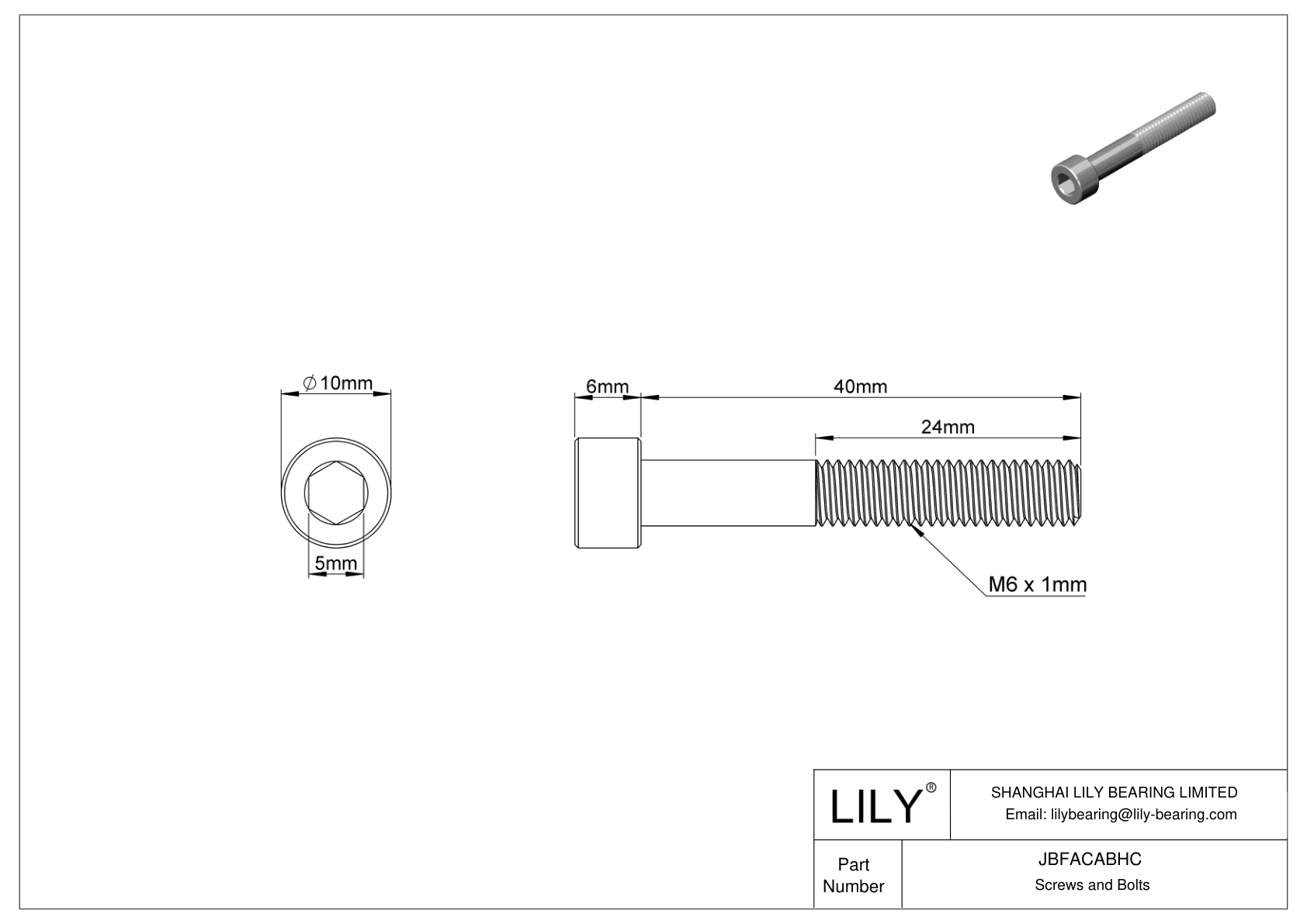 JBFACABHC Alloy Steel Socket Head Screws cad drawing