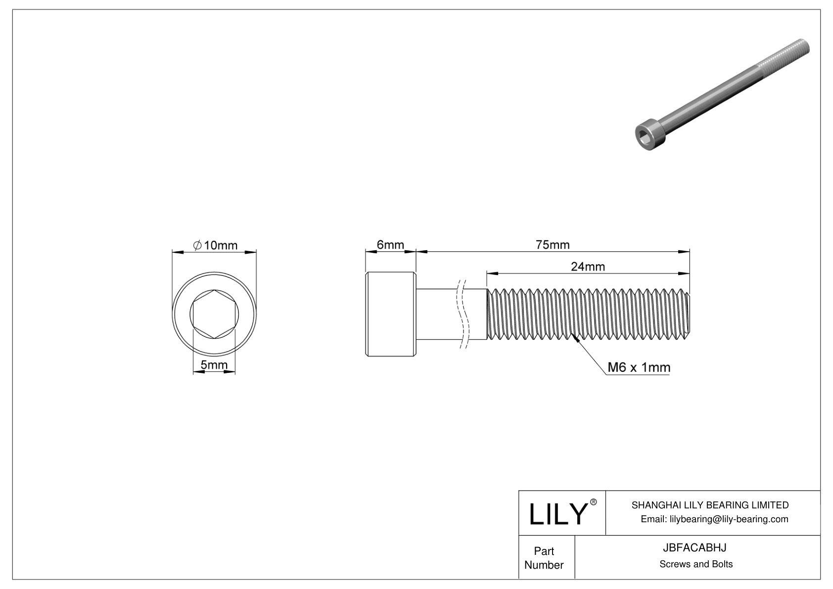 JBFACABHJ Alloy Steel Socket Head Screws cad drawing