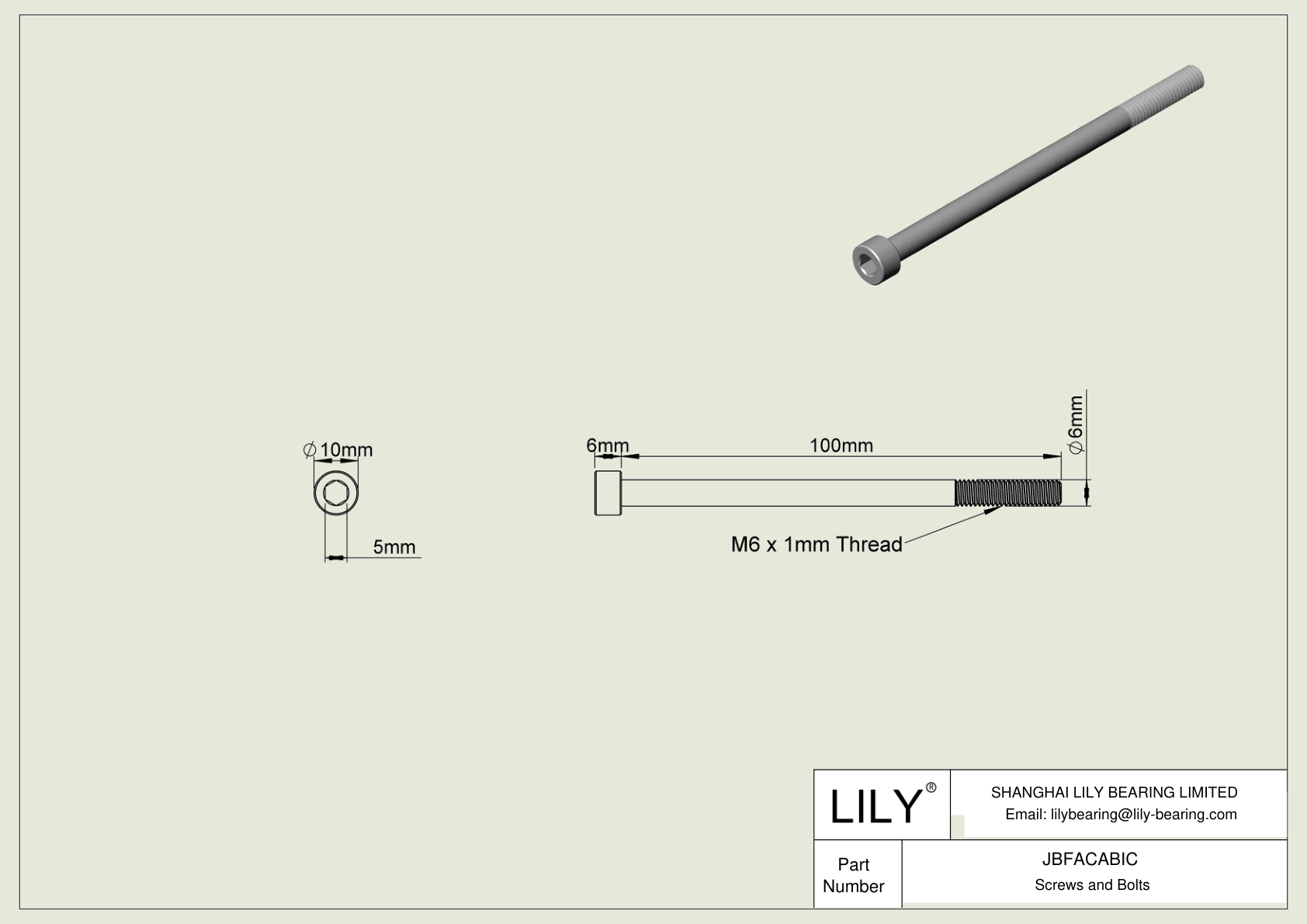 JBFACABIC Alloy Steel Socket Head Screws cad drawing