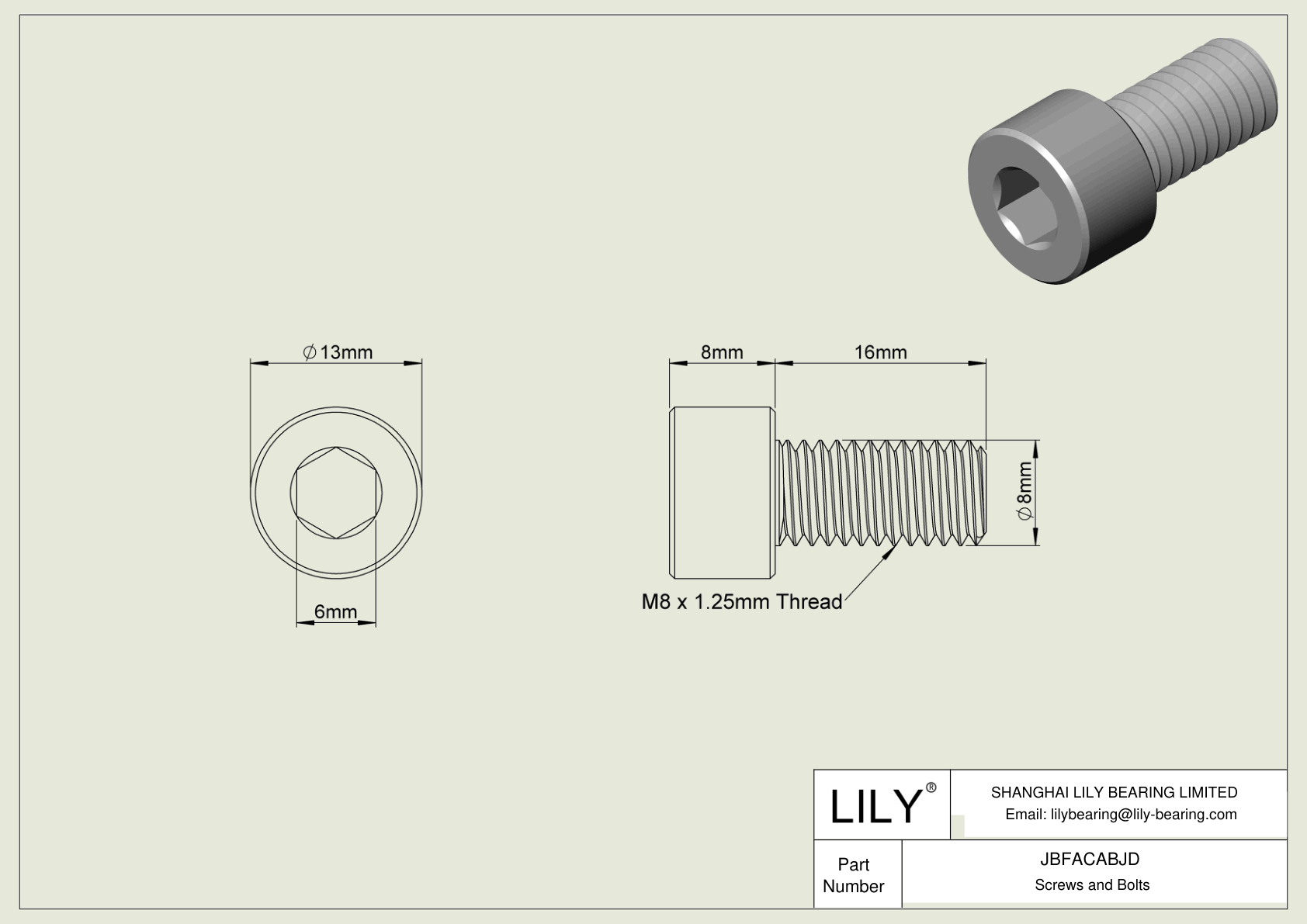 JBFACABJD Alloy Steel Socket Head Screws cad drawing