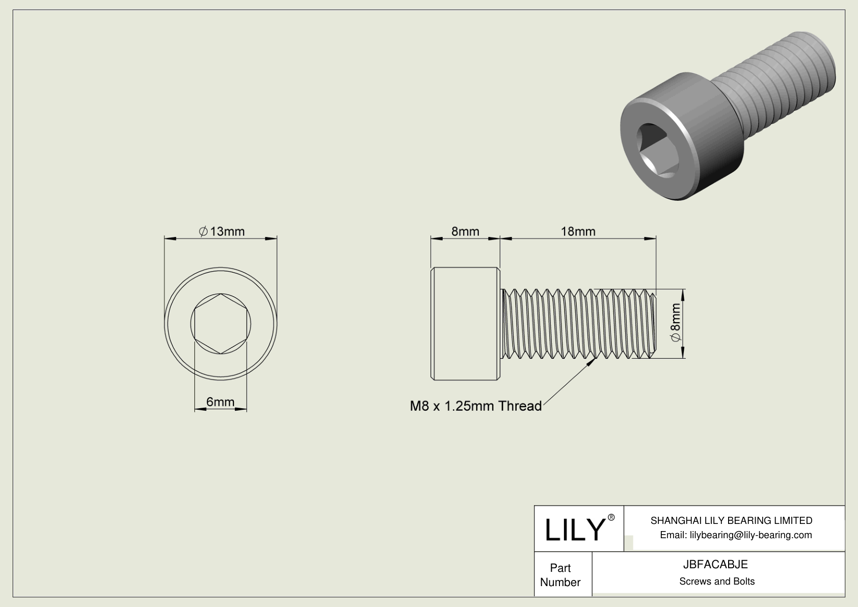 JBFACABJE Tornillos de cabeza cilíndrica de acero aleado cad drawing