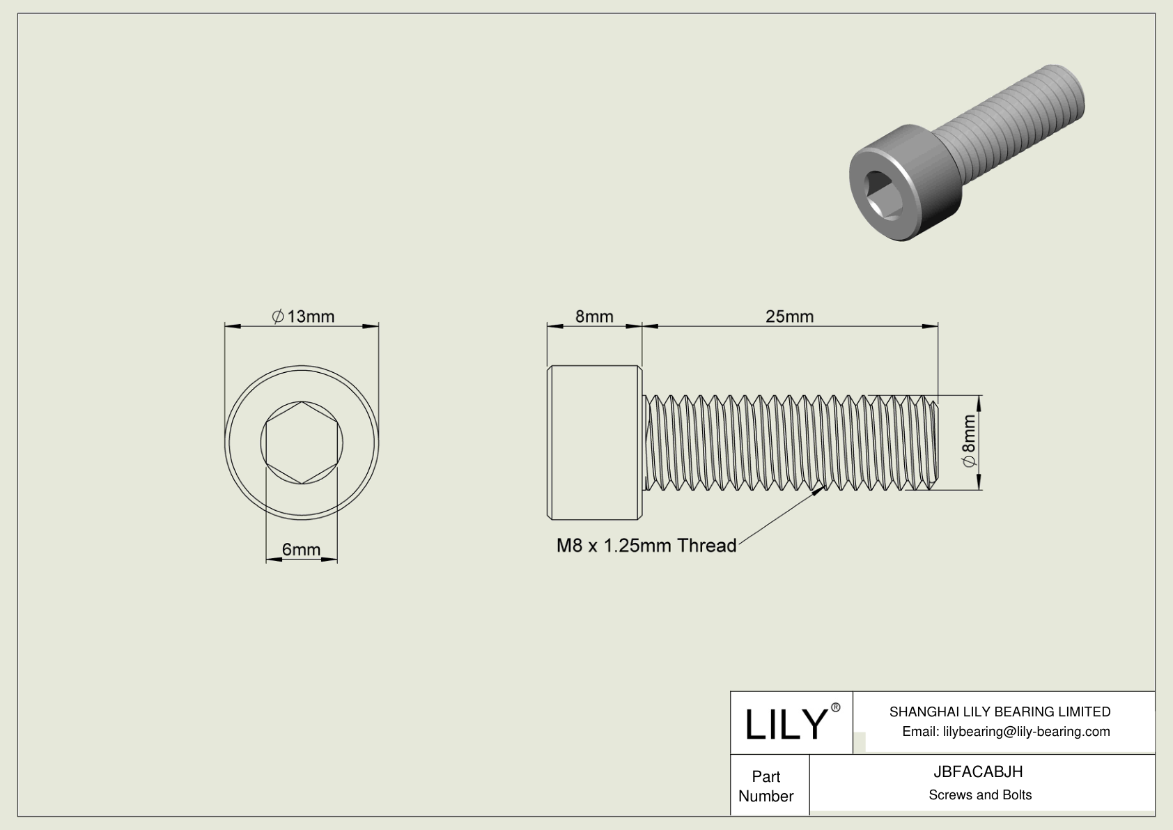 JBFACABJH Alloy Steel Socket Head Screws cad drawing