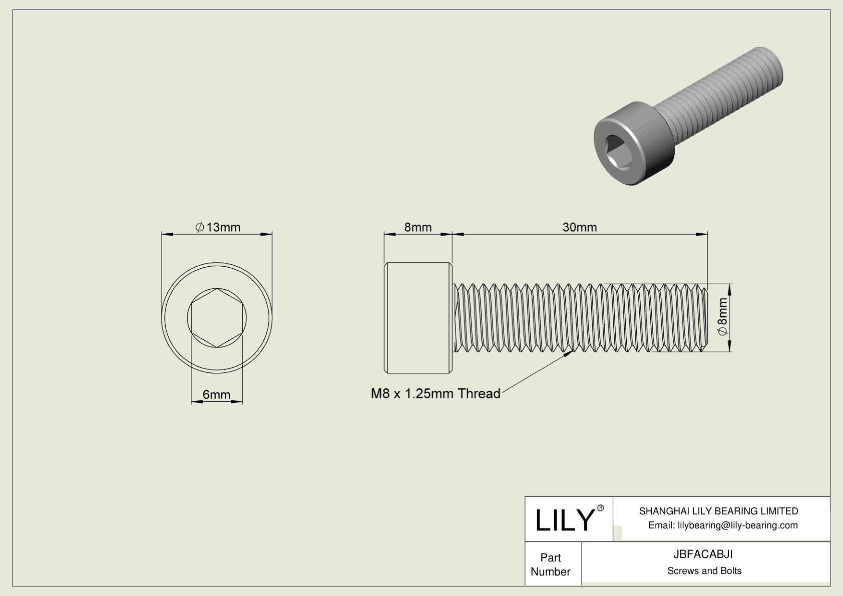 JBFACABJI Alloy Steel Socket Head Screws cad drawing