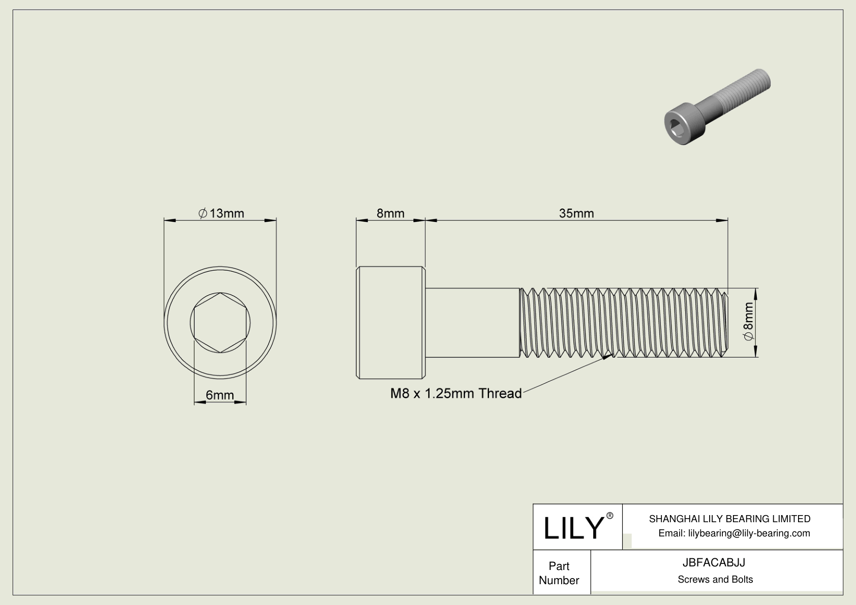 JBFACABJJ Alloy Steel Socket Head Screws cad drawing