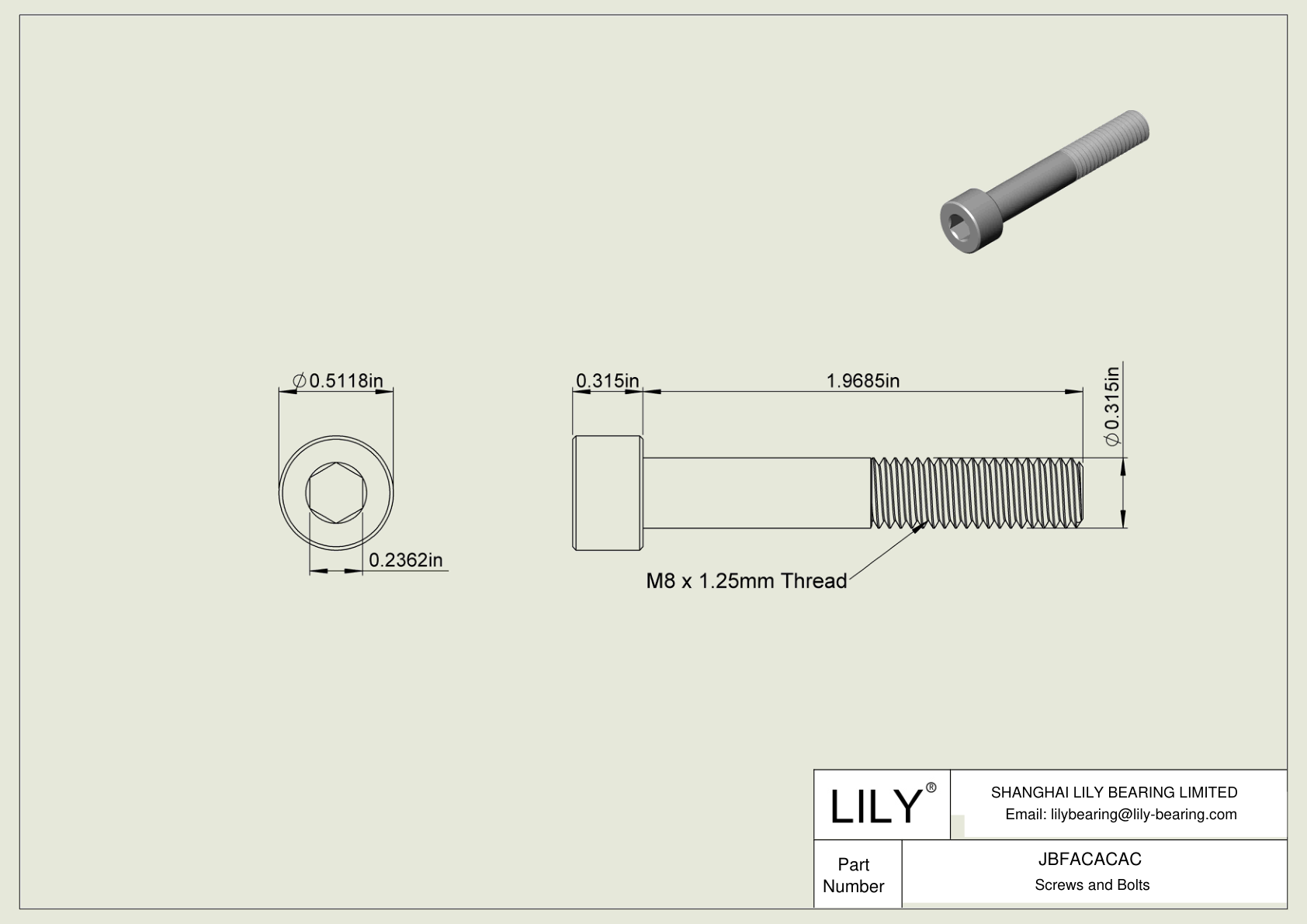 JBFACACAC Alloy Steel Socket Head Screws cad drawing