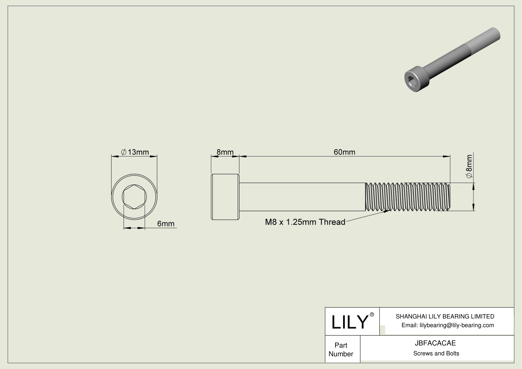 JBFACACAE Alloy Steel Socket Head Screws cad drawing