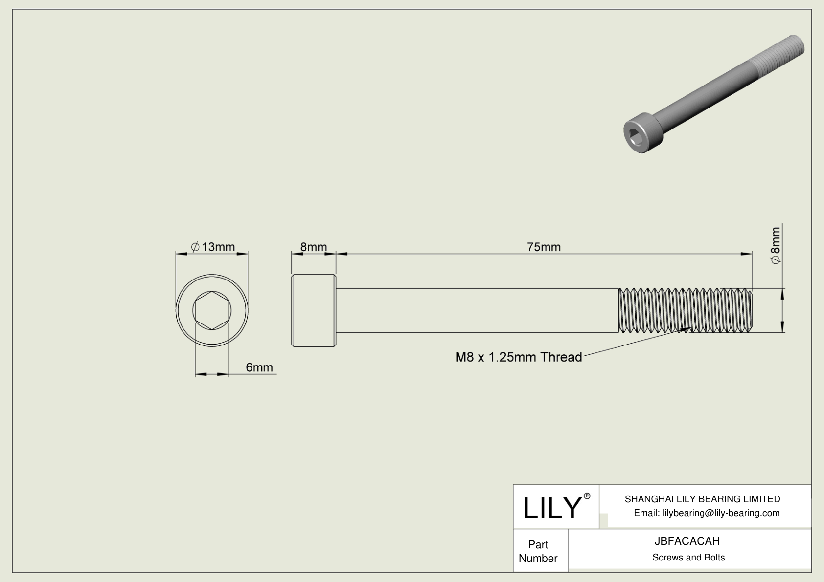 JBFACACAH Alloy Steel Socket Head Screws cad drawing