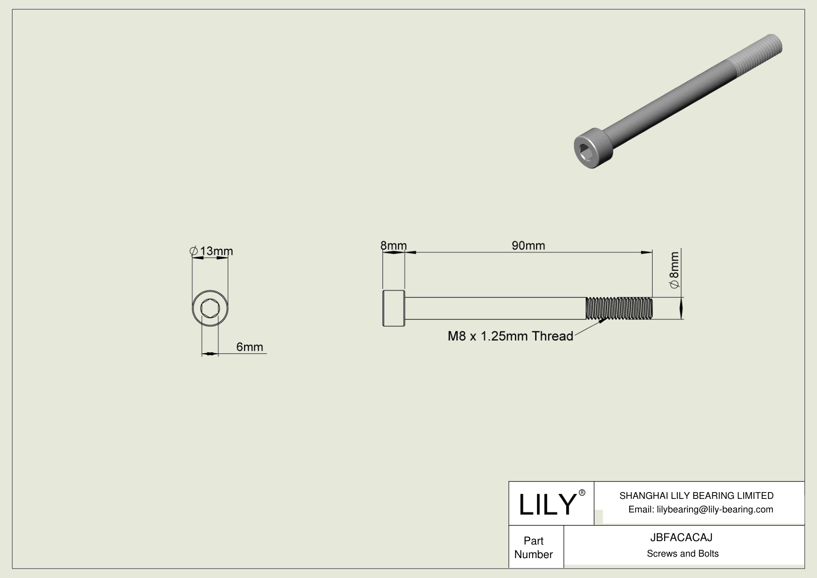 JBFACACAJ Alloy Steel Socket Head Screws cad drawing