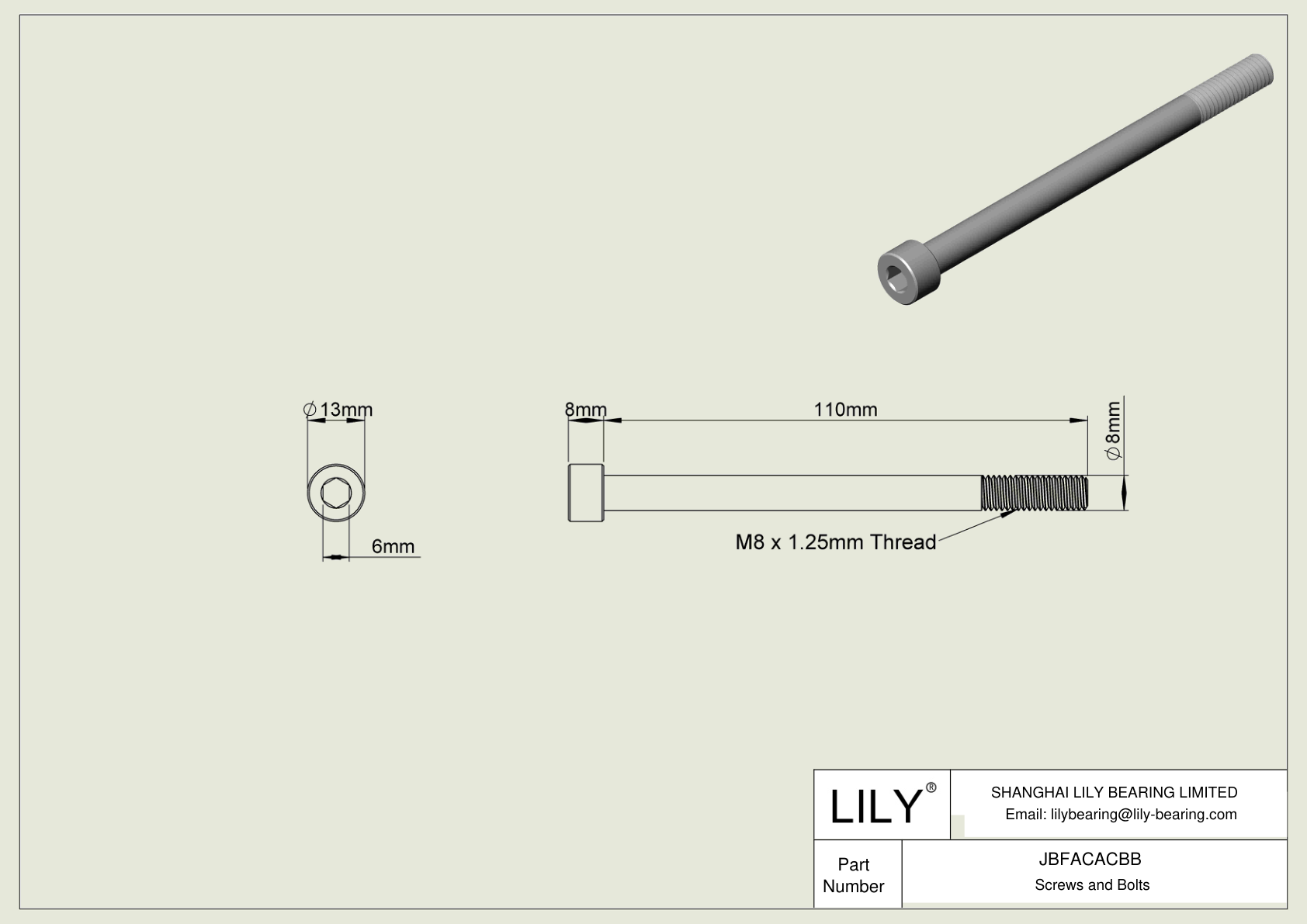 JBFACACBB Alloy Steel Socket Head Screws cad drawing