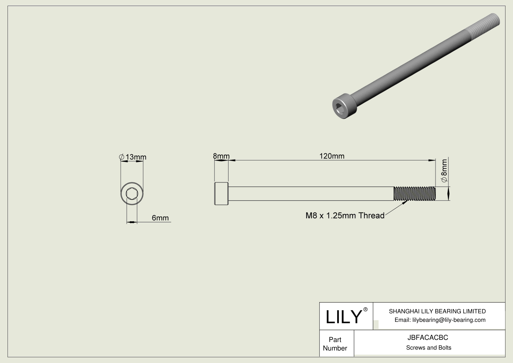 JBFACACBC Alloy Steel Socket Head Screws cad drawing