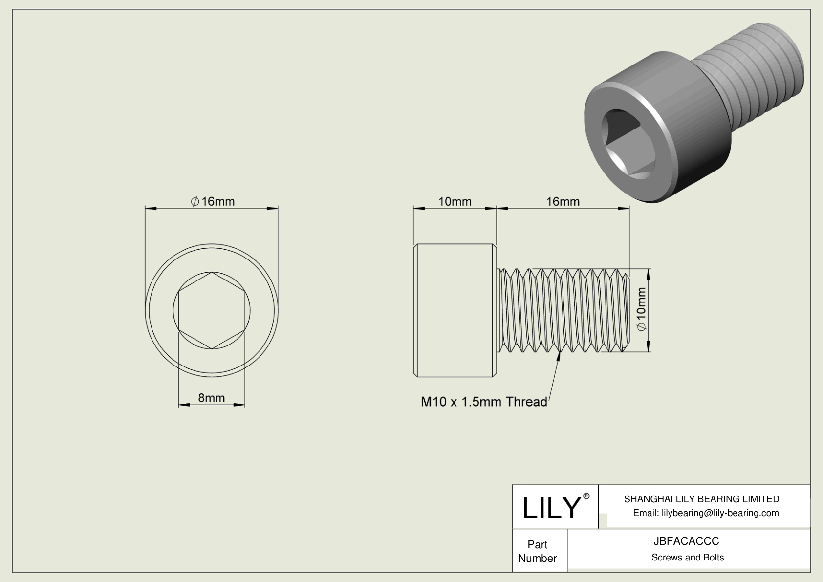 JBFACACCC Alloy Steel Socket Head Screws cad drawing