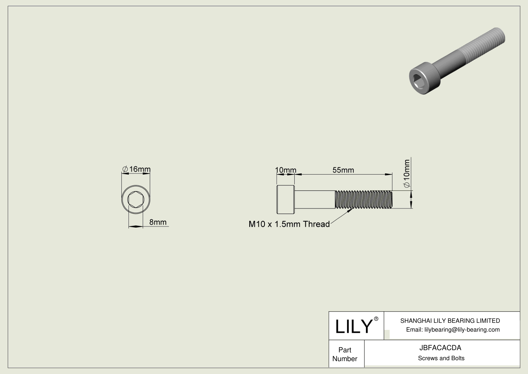 JBFACACDA Alloy Steel Socket Head Screws cad drawing