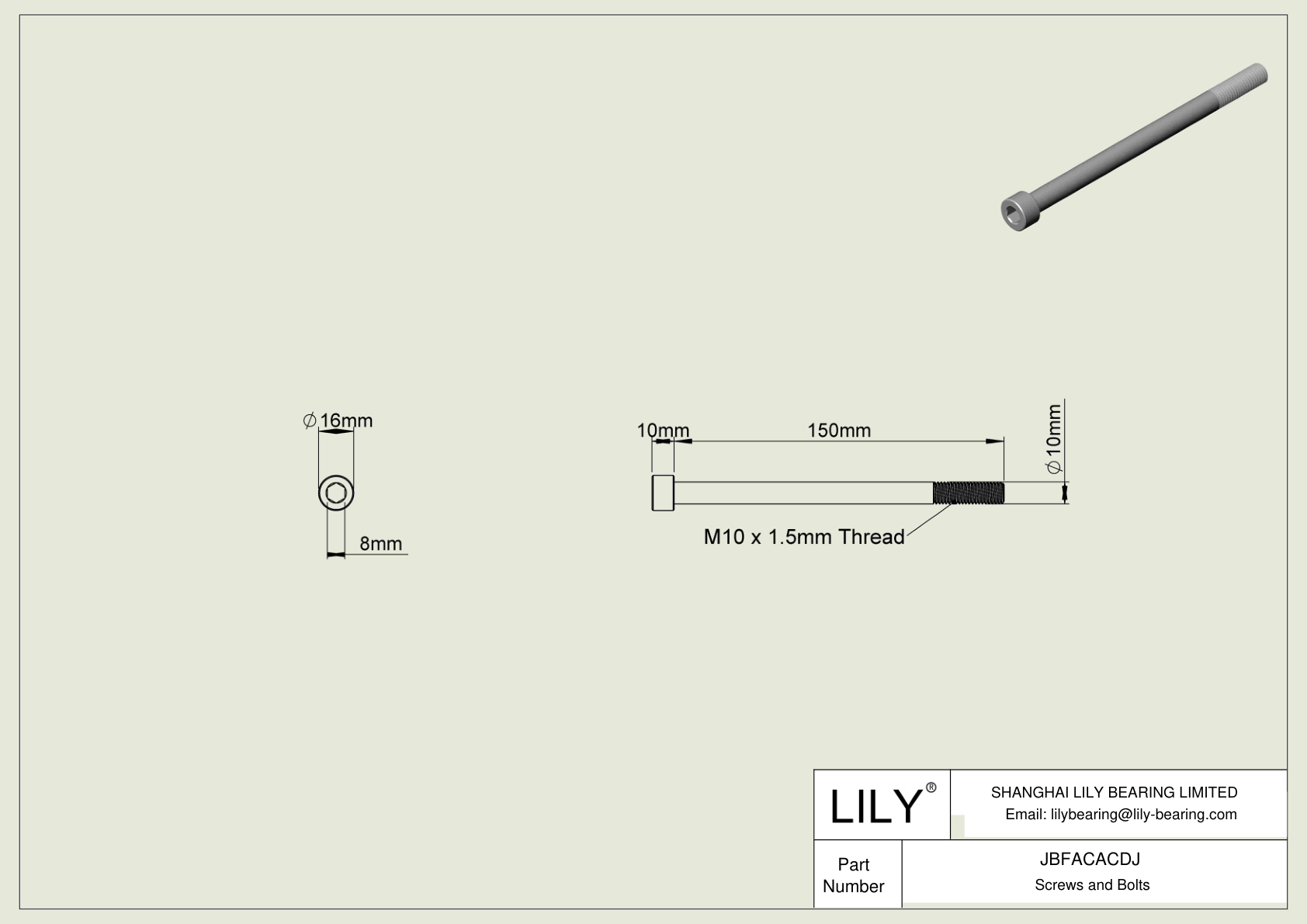 JBFACACDJ Alloy Steel Socket Head Screws cad drawing