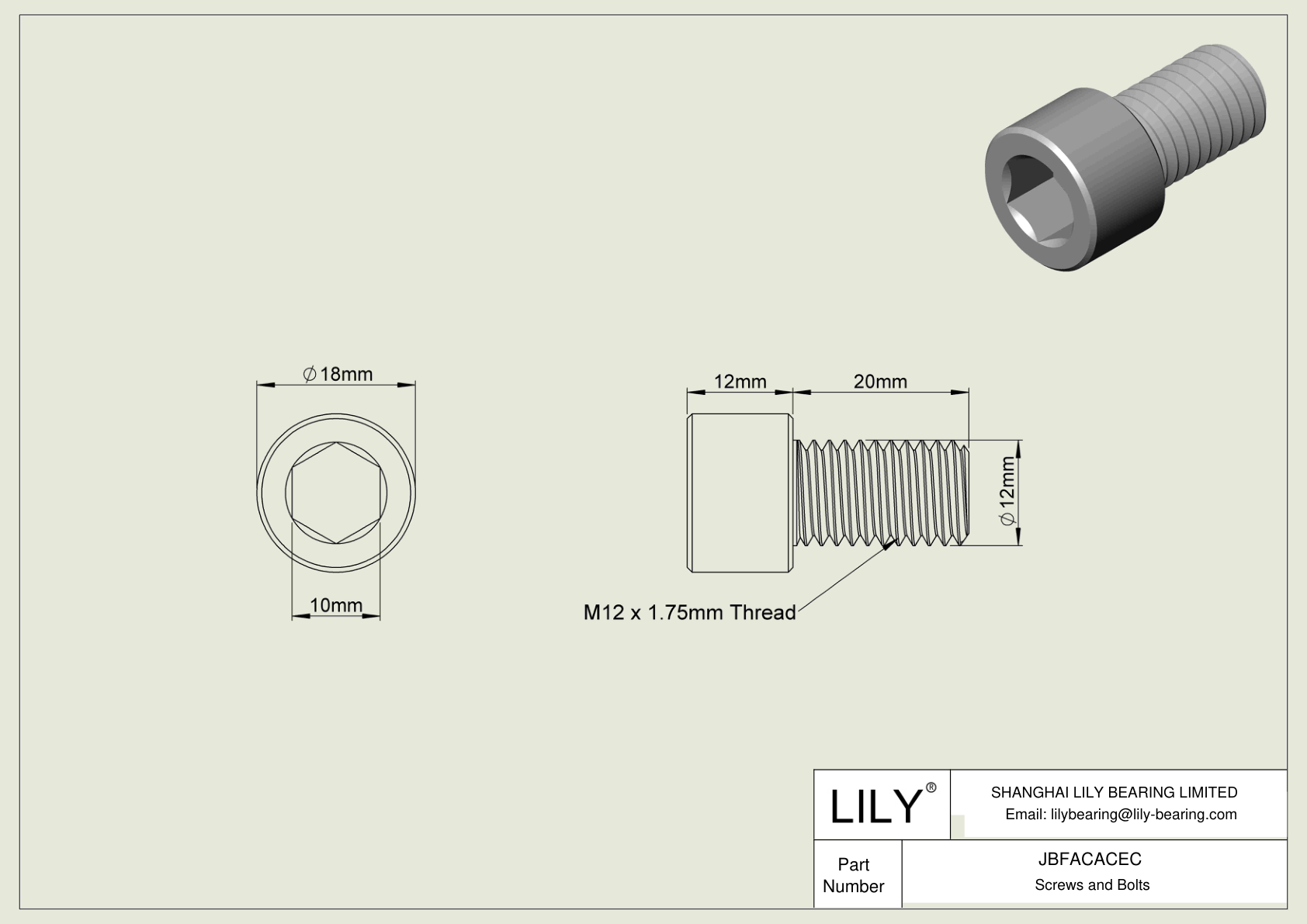 JBFACACEC Alloy Steel Socket Head Screws cad drawing