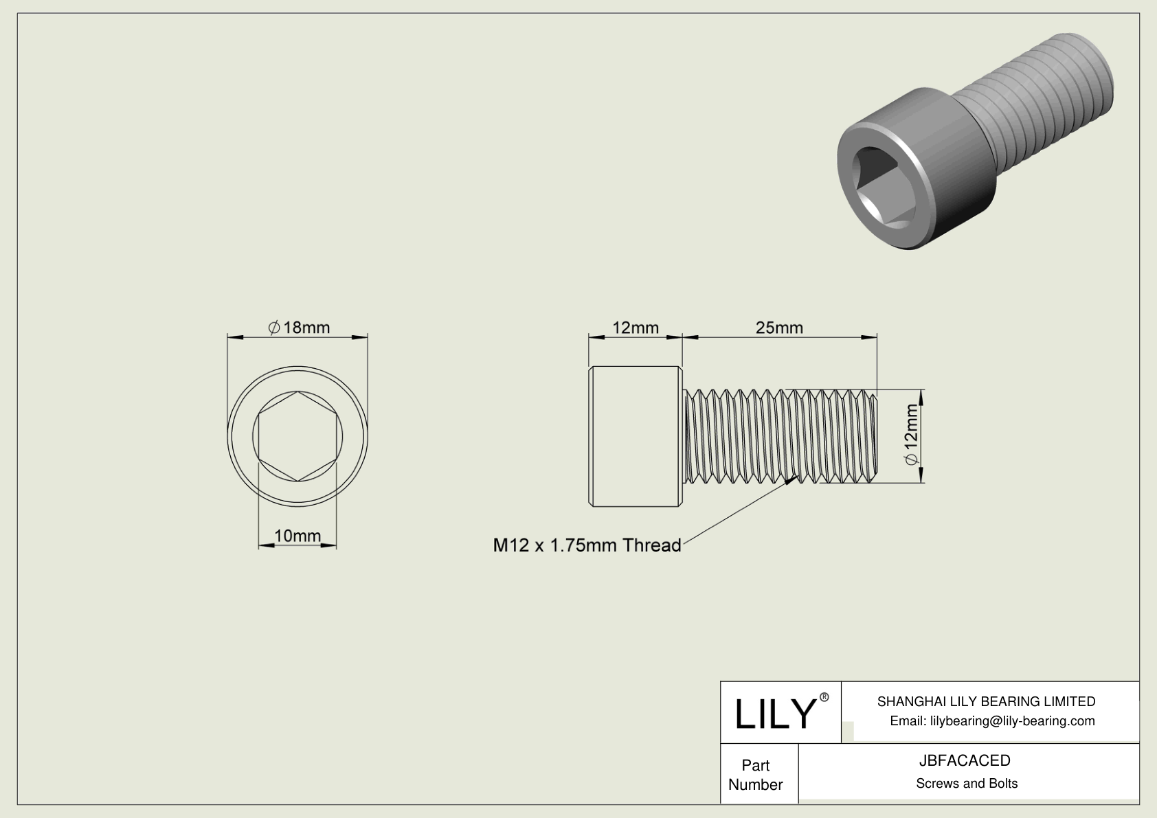 JBFACACED Alloy Steel Socket Head Screws cad drawing