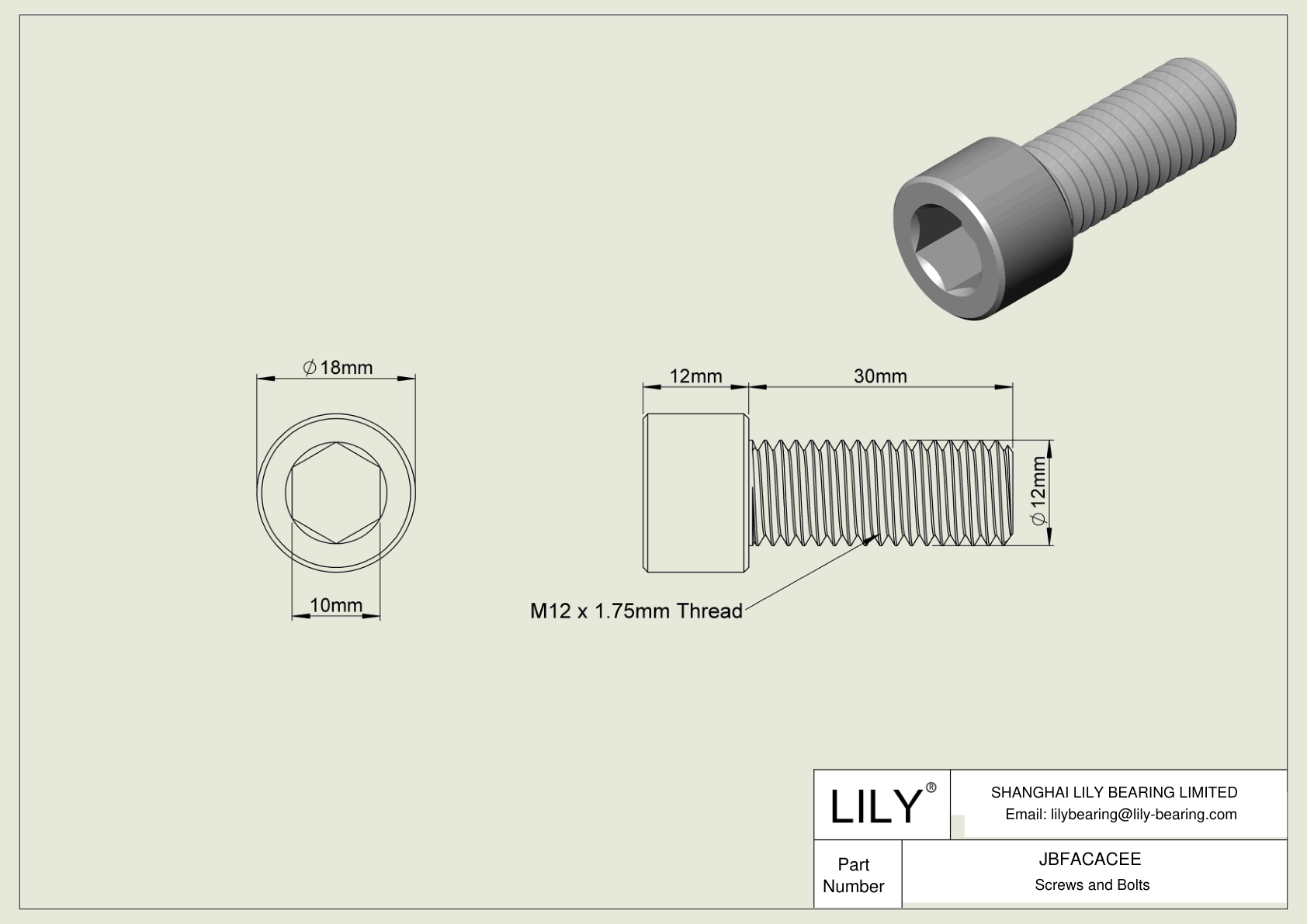 JBFACACEE Alloy Steel Socket Head Screws cad drawing