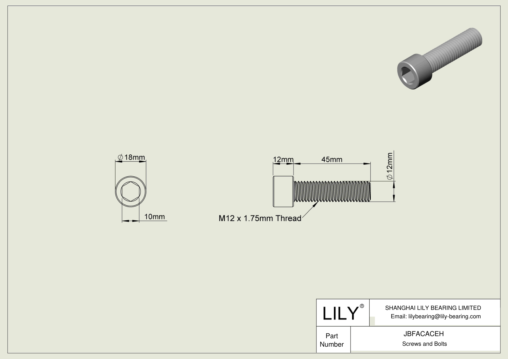 JBFACACEH Tornillos de cabeza cilíndrica de acero aleado cad drawing