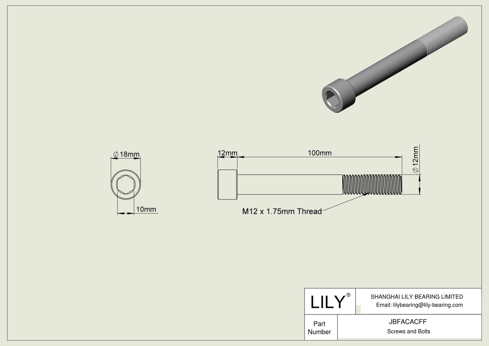 JBFACACFF Alloy Steel Socket Head Screws cad drawing