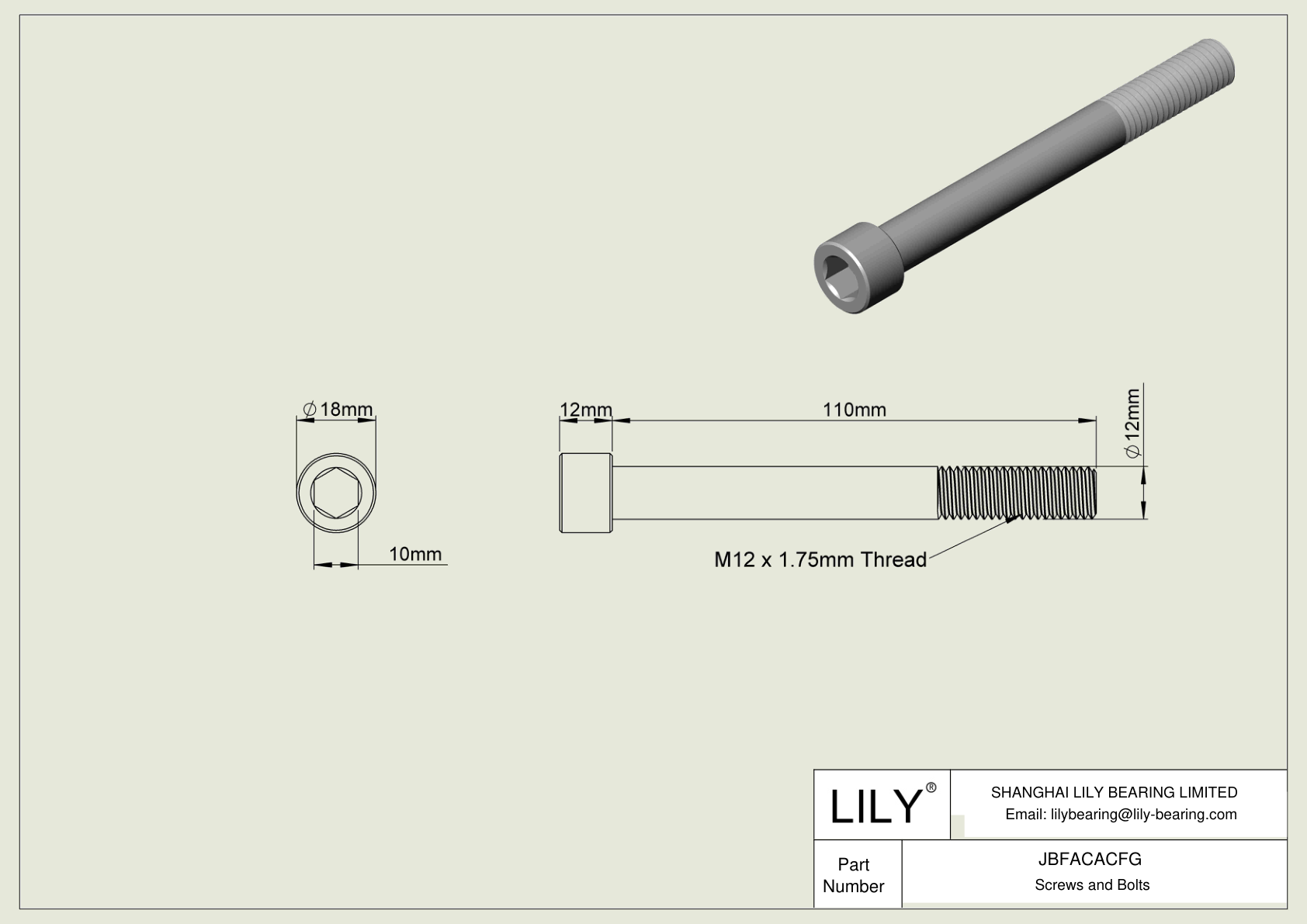 JBFACACFG Alloy Steel Socket Head Screws cad drawing