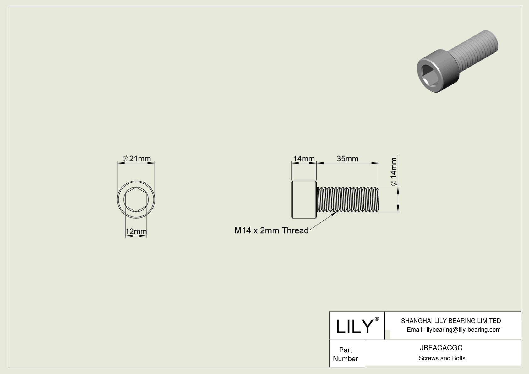 JBFACACGC Alloy Steel Socket Head Screws cad drawing