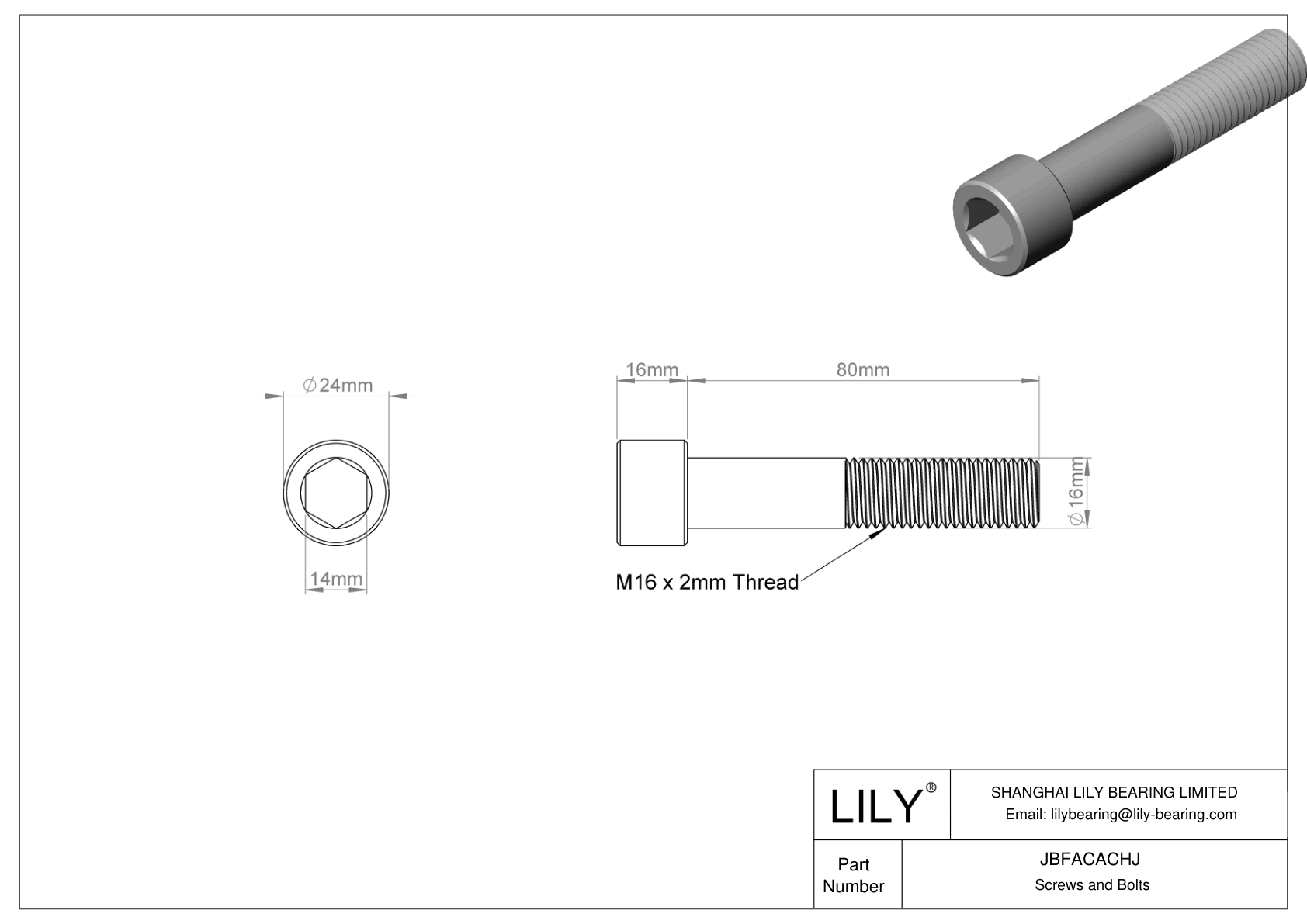 JBFACACHJ Alloy Steel Socket Head Screws cad drawing