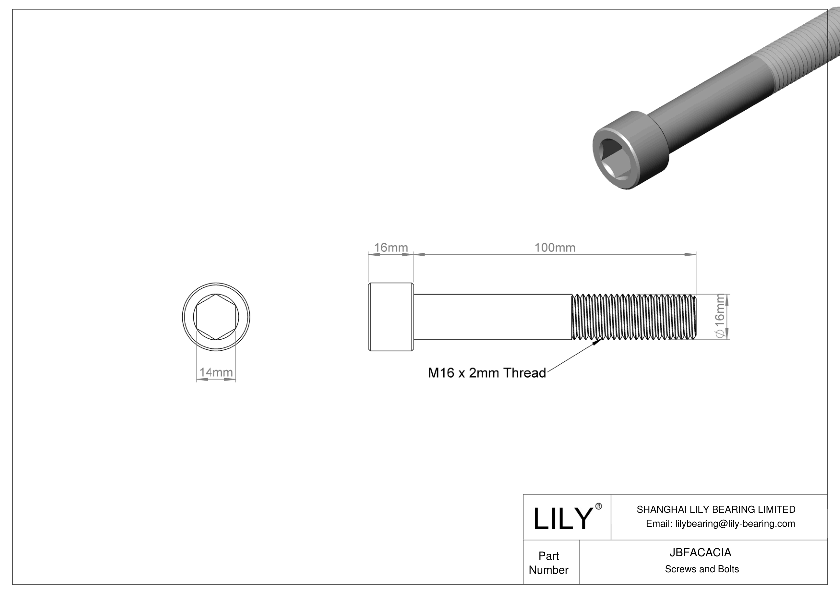 JBFACACIA Alloy Steel Socket Head Screws cad drawing