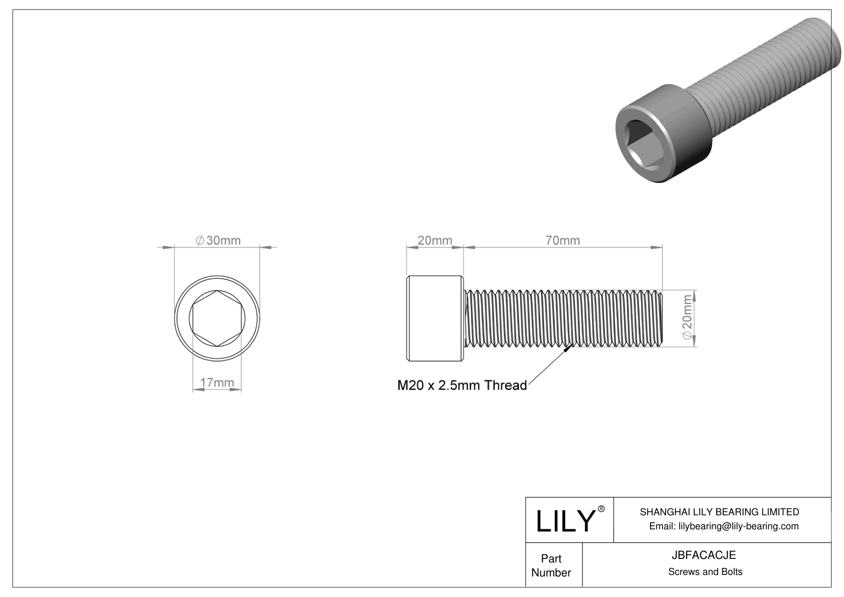 JBFACACJE Alloy Steel Socket Head Screws cad drawing