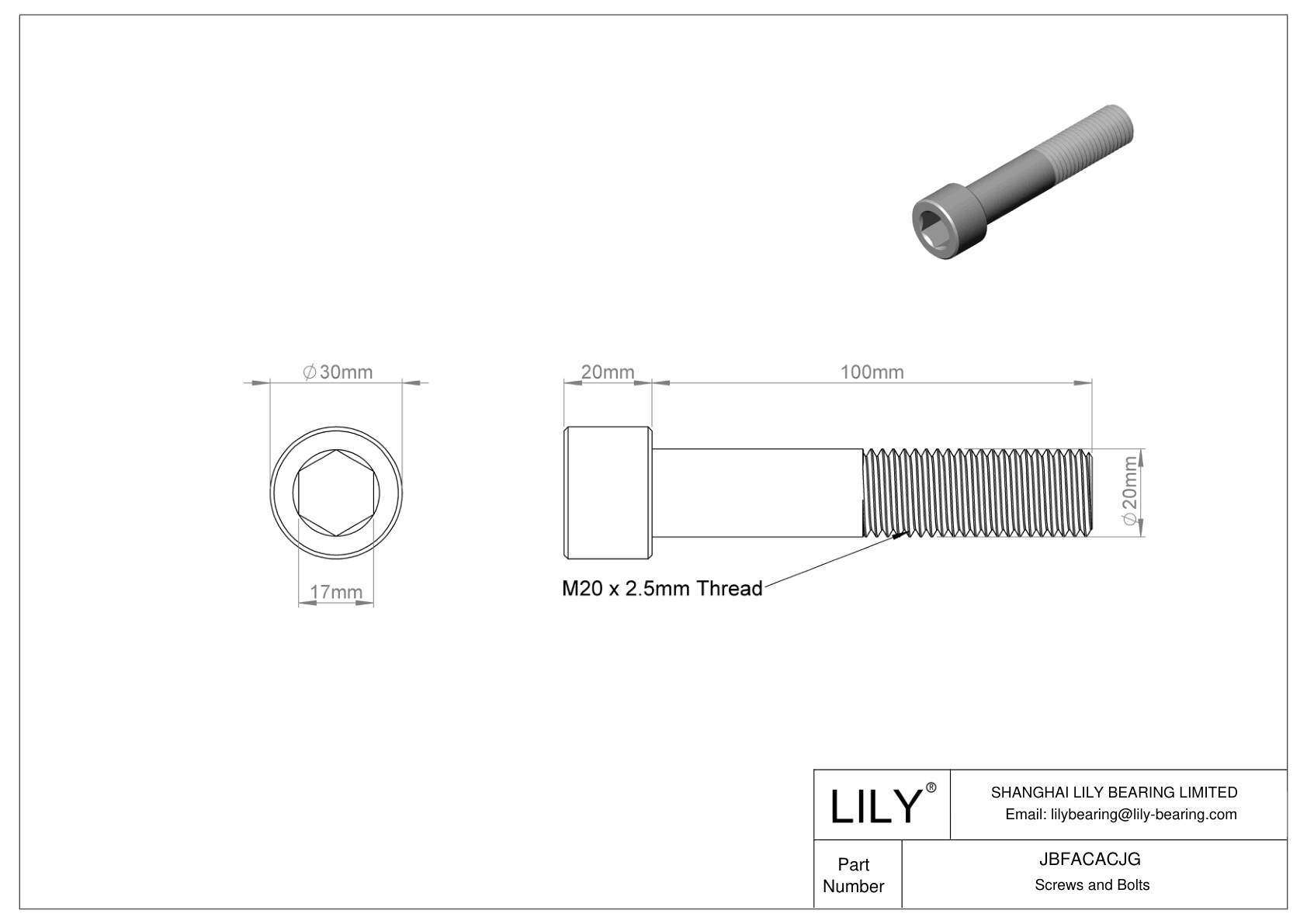 JBFACACJG Alloy Steel Socket Head Screws cad drawing