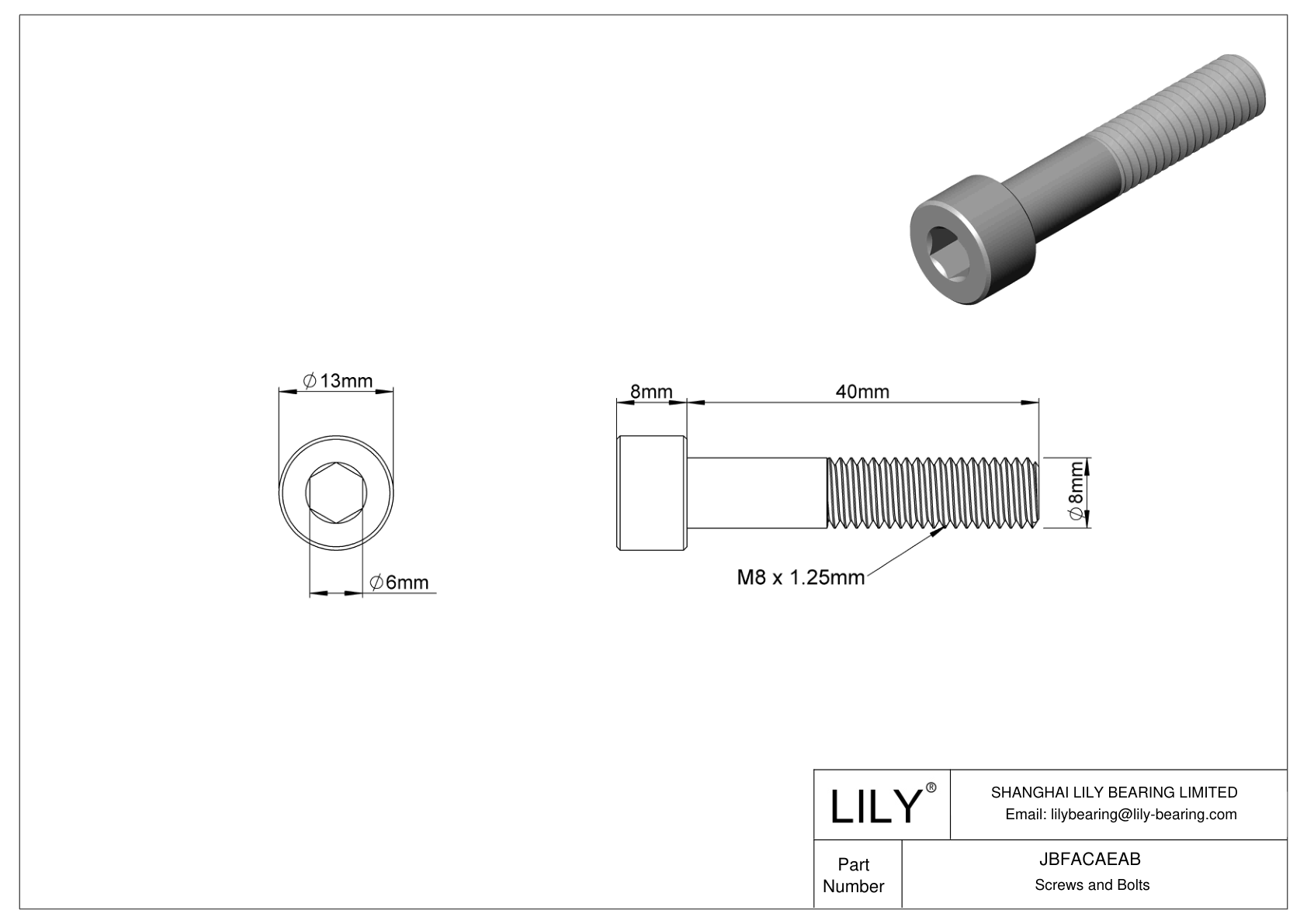 JBFACAEAB Alloy Steel Socket Head Screws cad drawing