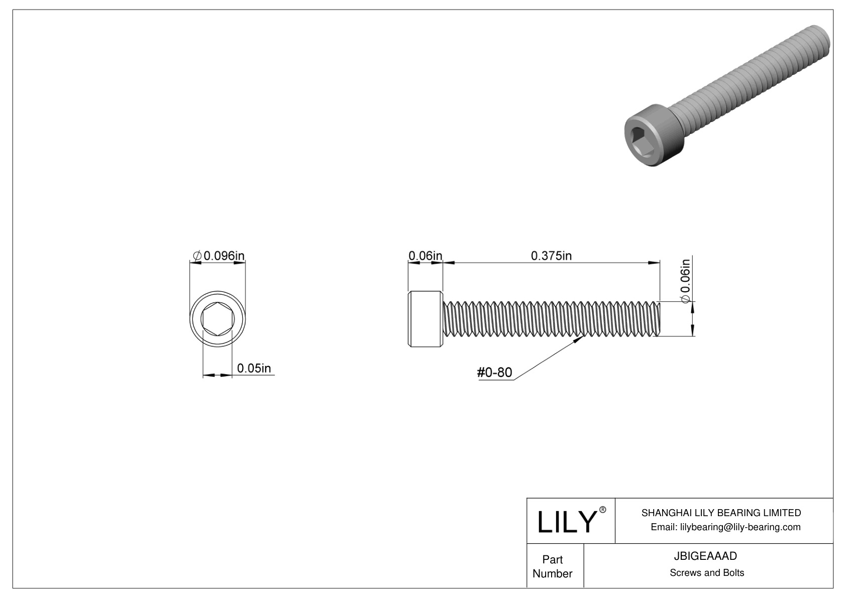 JBIGEAAAD Alloy Steel Socket Head Screws cad drawing