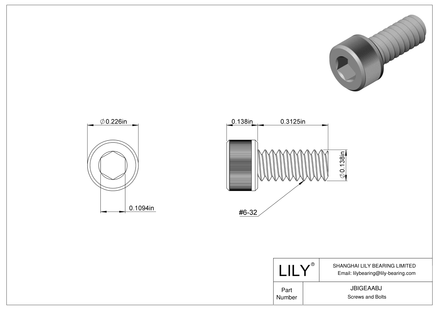 JBIGEAABJ Tornillos de cabeza cilíndrica de acero aleado cad drawing