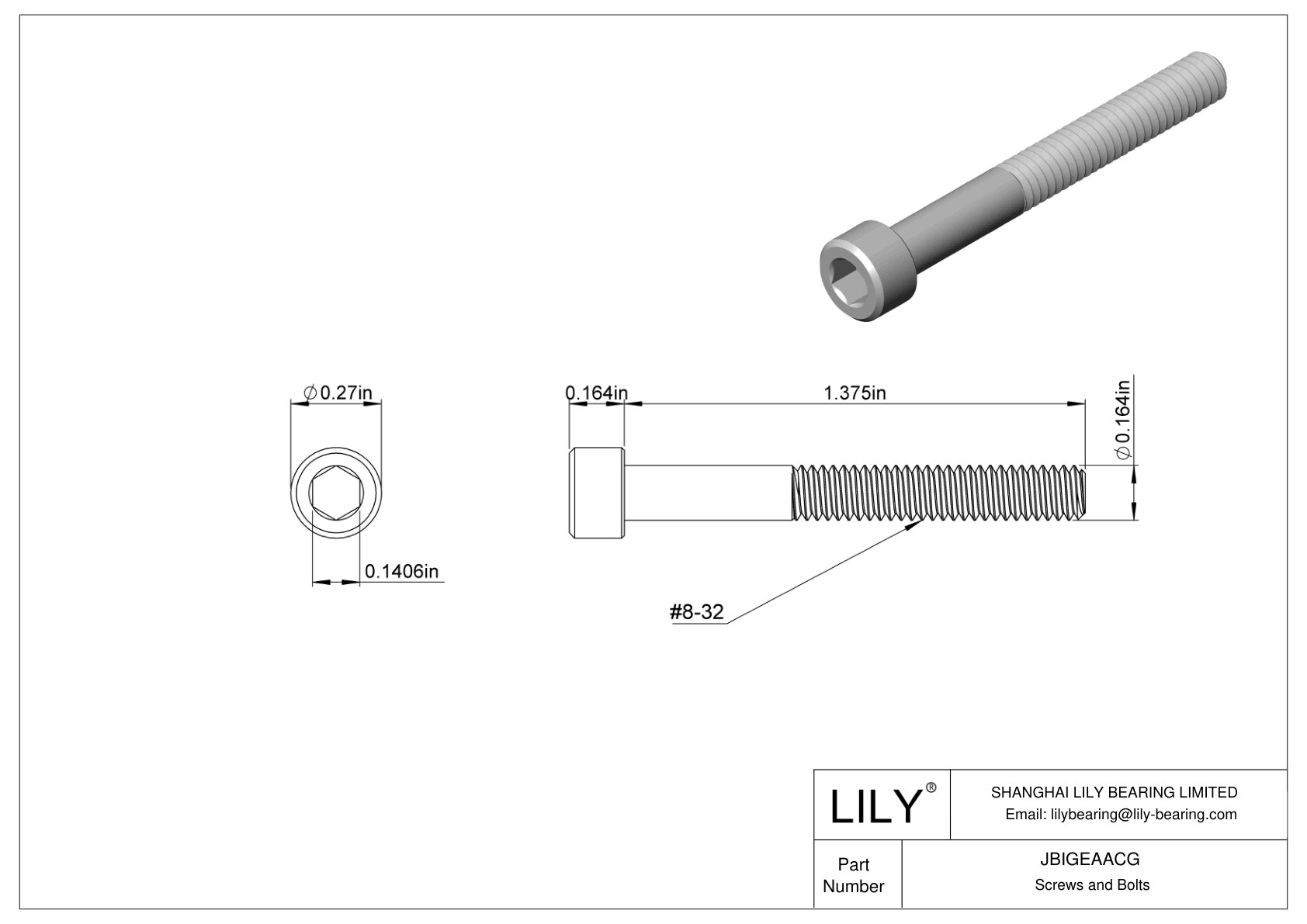 JBIGEAACG Alloy Steel Socket Head Screws cad drawing