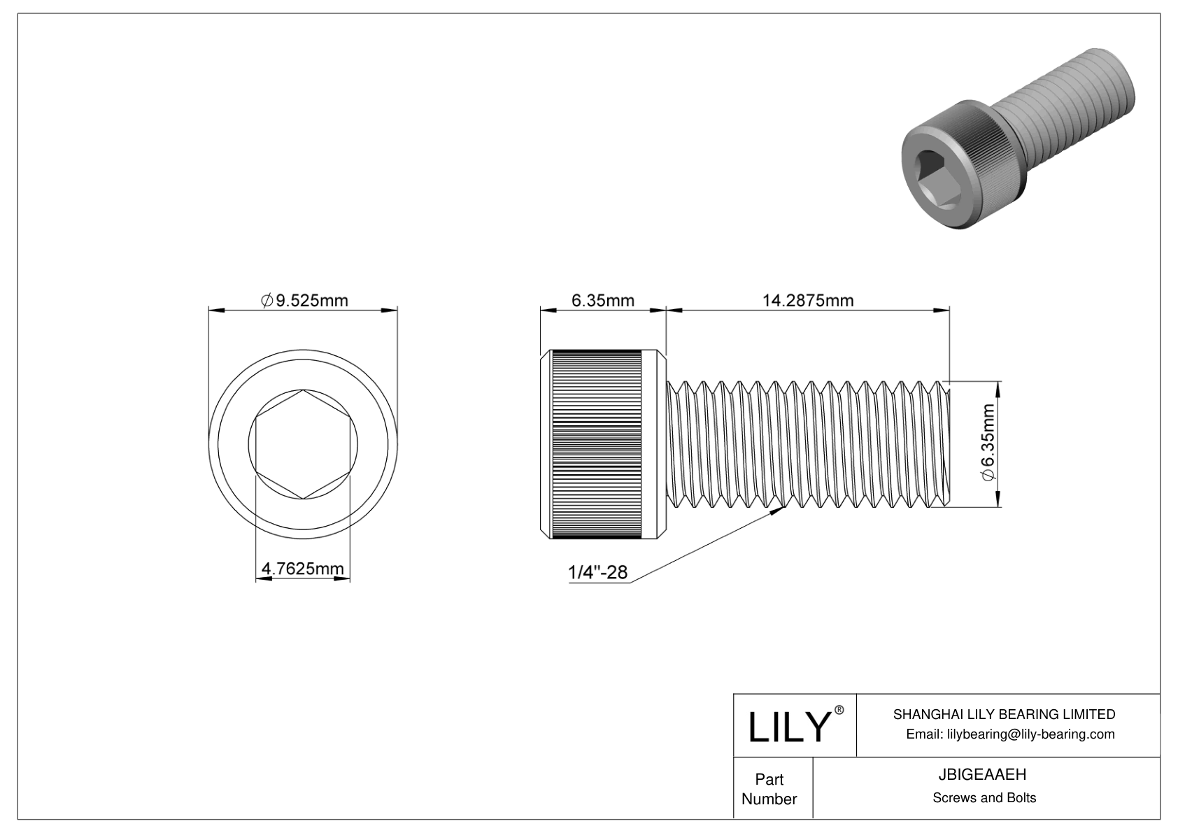 JBIGEAAEH Alloy Steel Socket Head Screws cad drawing