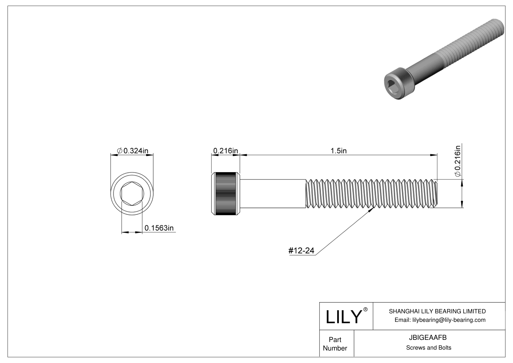 JBIGEAAFB Tornillos de cabeza cilíndrica de acero aleado cad drawing