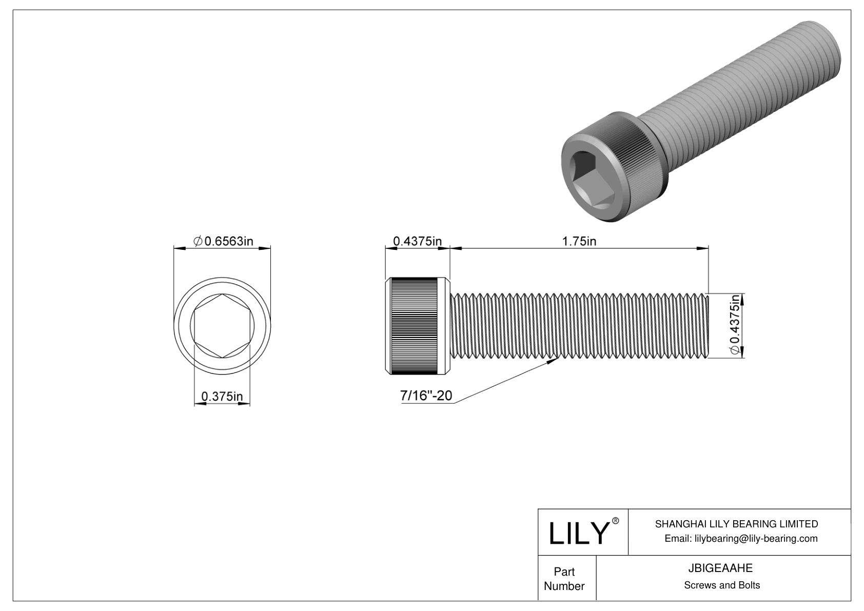 JBIGEAAHE Alloy Steel Socket Head Screws cad drawing