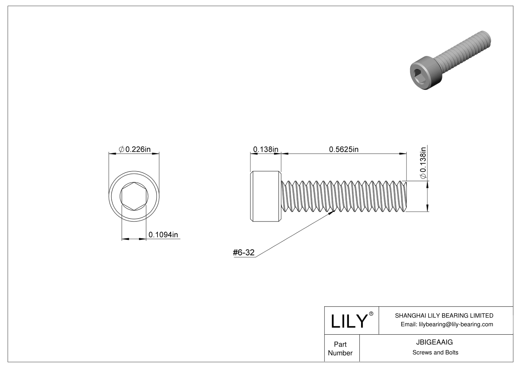 JBIGEAAIG Alloy Steel Socket Head Screws cad drawing