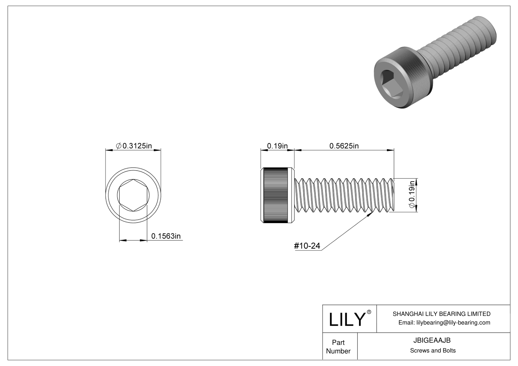 JBIGEAAJB Alloy Steel Socket Head Screws cad drawing