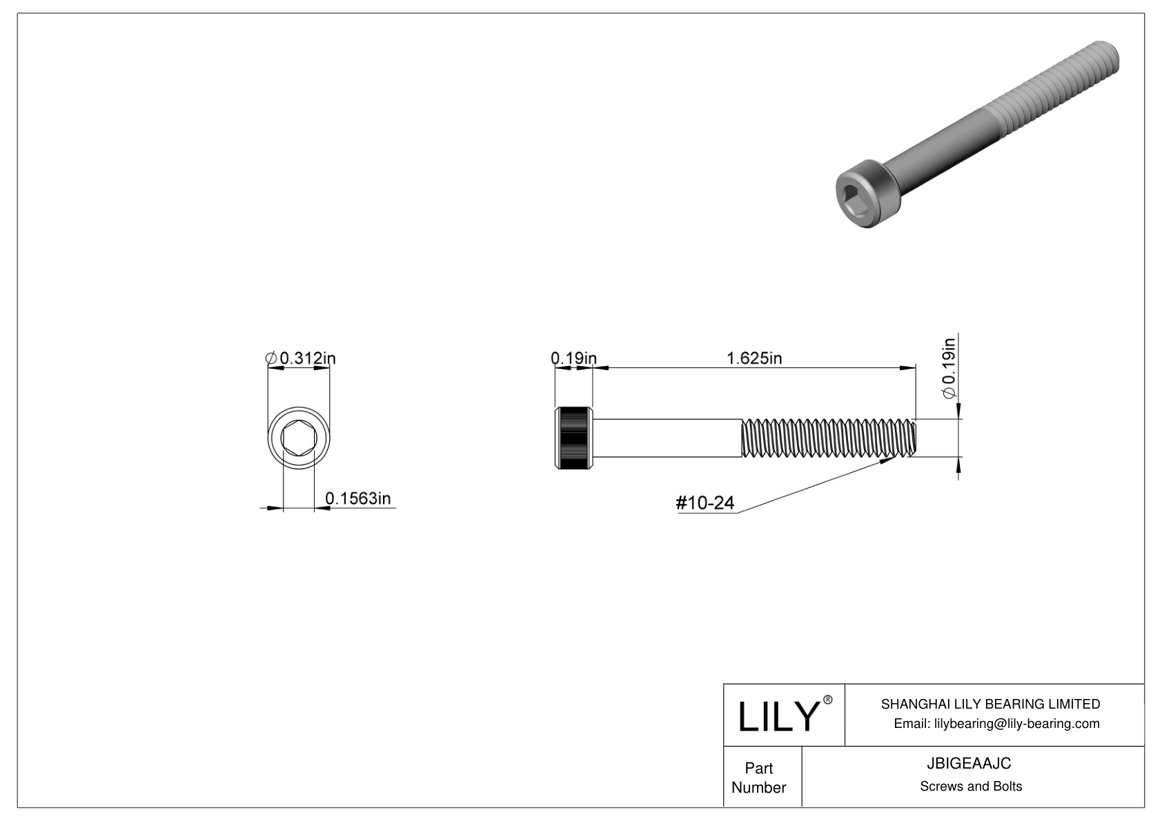 JBIGEAAJC Alloy Steel Socket Head Screws cad drawing