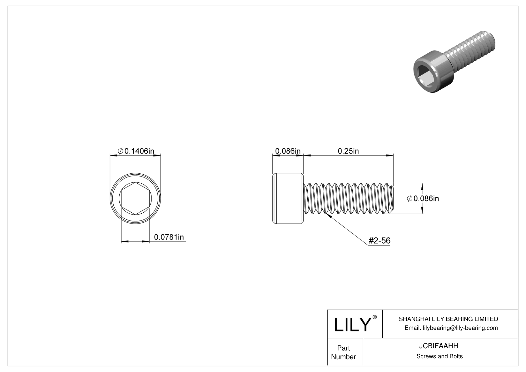 JCBIFAAHH Super-Corrosion-Resistant 316 Stainless Steel Socket Head Screws cad drawing