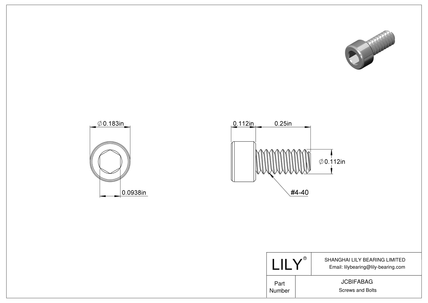 JCBIFABAG Super-Corrosion-Resistant 316 Stainless Steel Socket Head Screws cad drawing