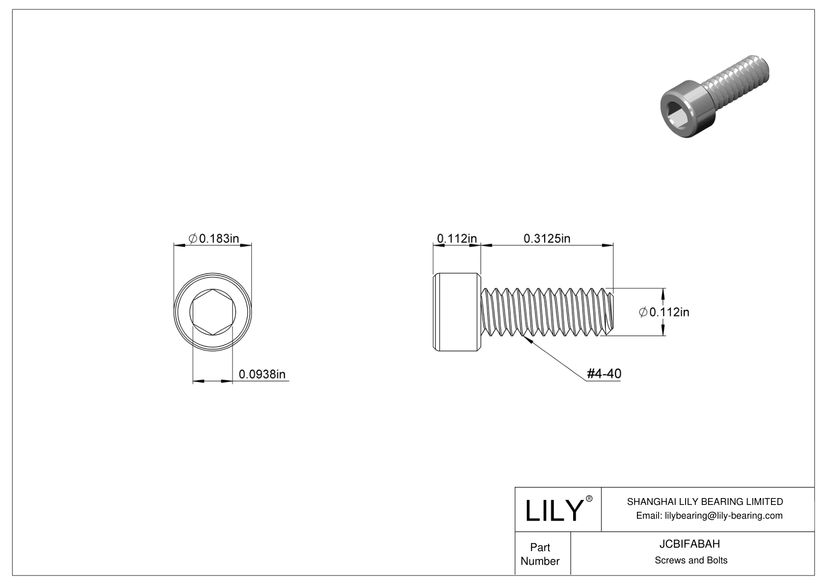 JCBIFABAH Super-Corrosion-Resistant 316 Stainless Steel Socket Head Screws cad drawing