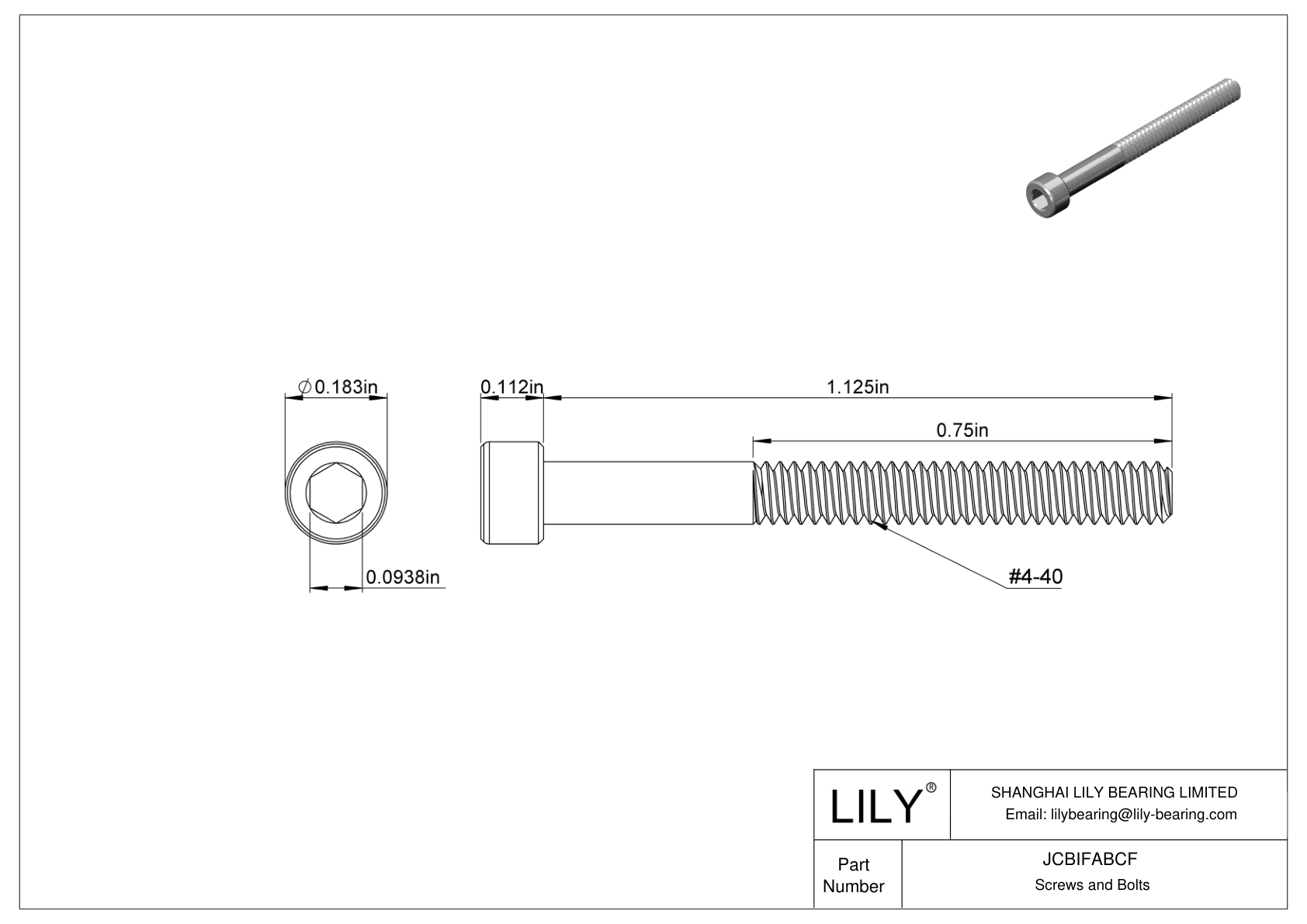 JCBIFABCF Super-Corrosion-Resistant 316 Stainless Steel Socket Head Screws cad drawing