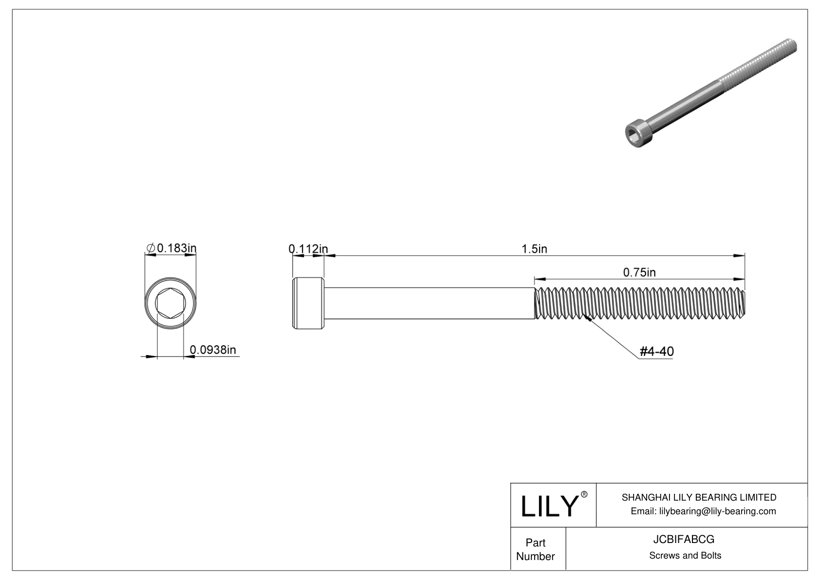 JCBIFABCG Super-Corrosion-Resistant 316 Stainless Steel Socket Head Screws cad drawing